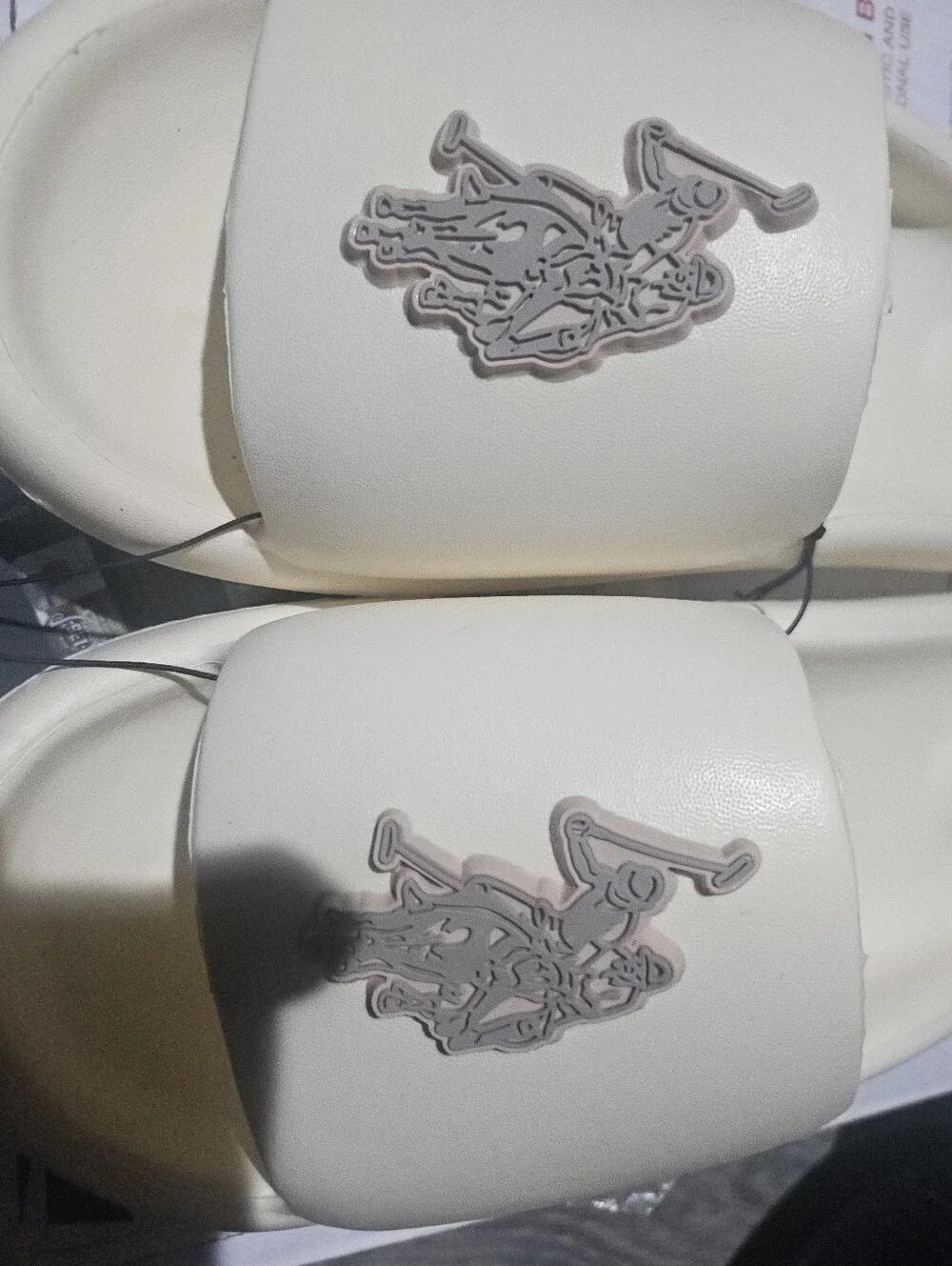 U.S. Polo Assn. Cream Slide Sandals with Polo Player Patch